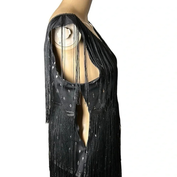 Vtg ,NWT,black tiered,fringes flapper dress,XL Gatsby vibe,dark romantic,goth - Picture 7 of 14